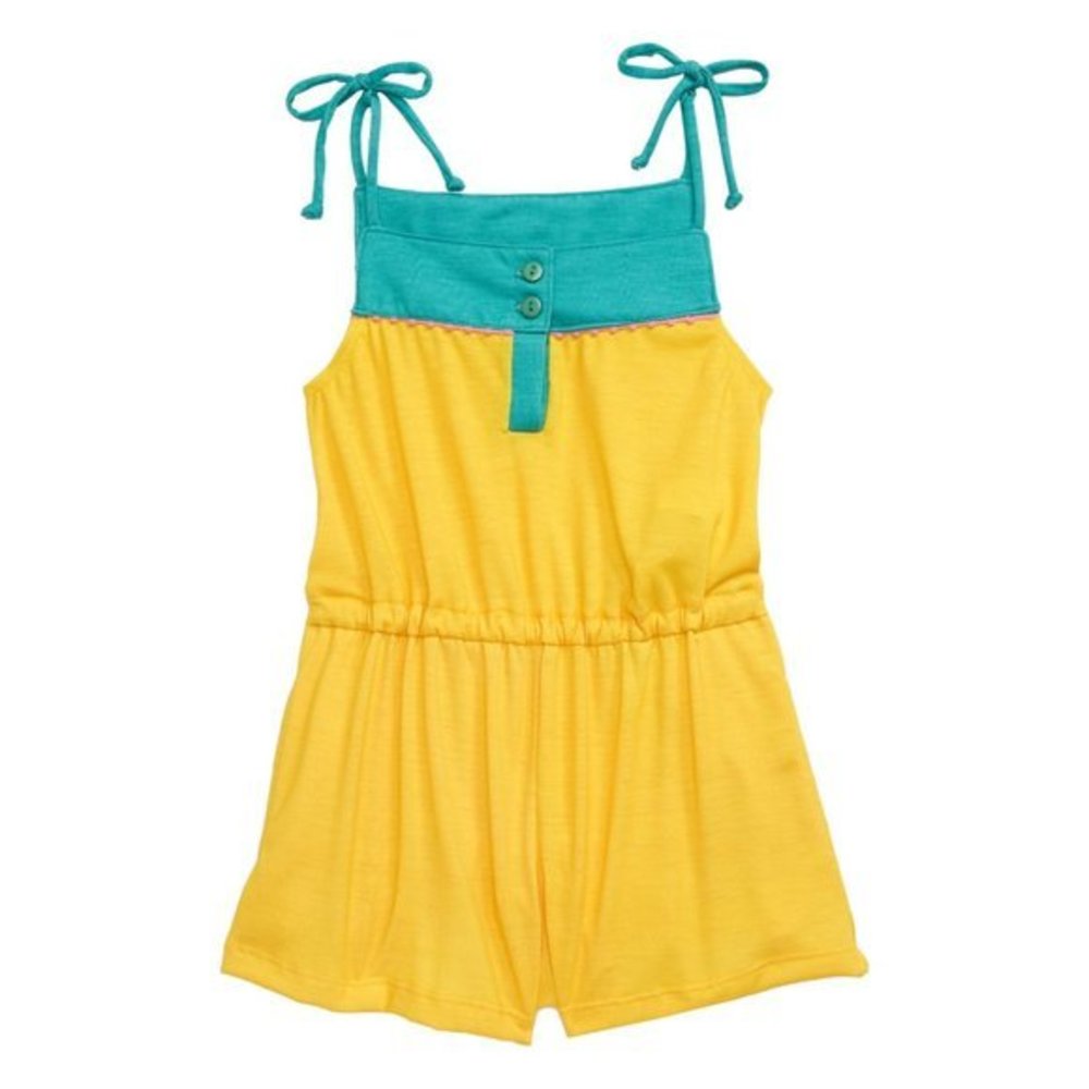 Heart and Harmony Girl's Pompom Romper in Yellow - Size 4/5